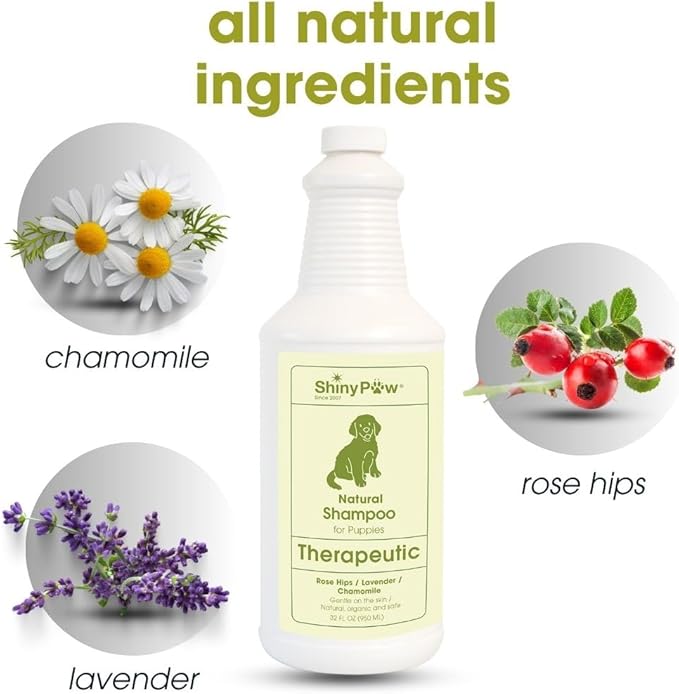 Tearless Puppy Shampoo and Conditioner by Shiny Paw 32 oz | Natural Chamomile, Lavender & Rose Hip Pet Shampoo for Puppies – Hypoallergenic for Sensitive Skin