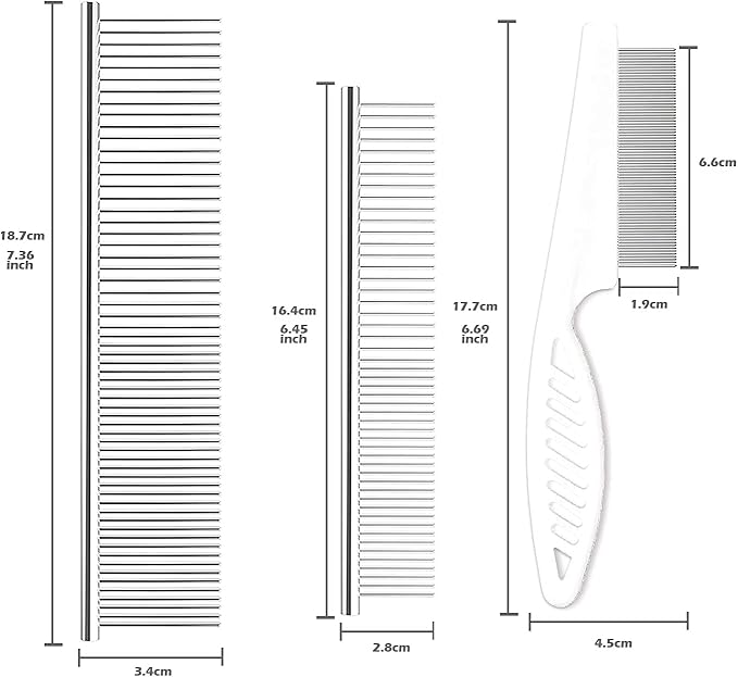 Dog Combs for Grooming, Metal Dog Comb and Flea Comb with Rounded Teeth for Removing Tangles and Knots for Long and Short Haired Dogs and Cats (stainless steel)