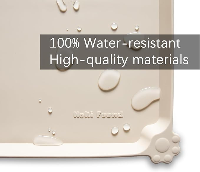 Hoki Found Large Silicone Pet Feeding Tray - Waterproof Dog Pet Cat Feeding Mat - Non Slip Pet Dog Cat Food Bowl Mats Placemat -Pet Water Mats for Carpet -Papayawhip