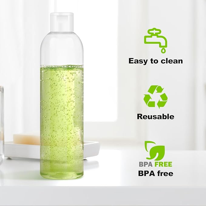 2 Pack 8 oz Travel Squeeze Bottles with Flip Caps Refillable Empty Plastic Containers for Toiletries Shampoo Lotions Oils