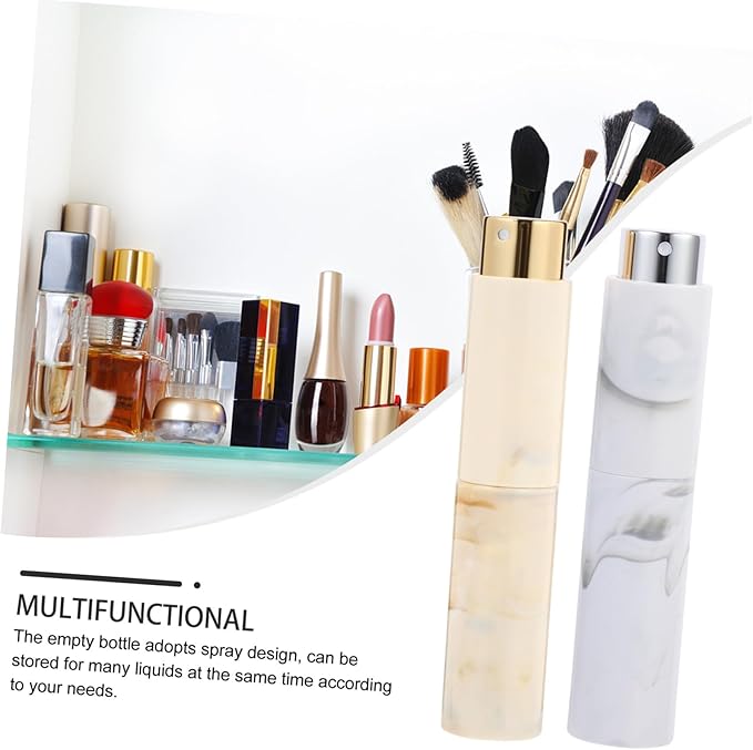 2pcs Travel Perfume Bottles Marble Pattern Rotary Spray Cosmetic Atomizer Vials Portable Leakproof Glass Plastic Containers for Essential Oils and Cologne