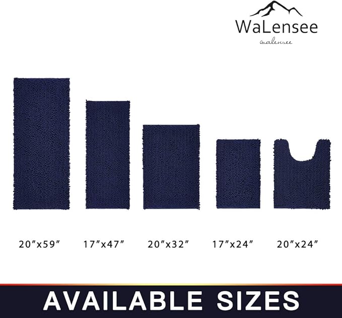Walensee Bathroom Rug Non Slip Bath Mat (24x17 Inch Navy) Water Absorbent Super Soft Shaggy Chenille Machine Washable Dry Extra Thick Perfect Absorbant Best Small Plush Carpet for Shower Floor