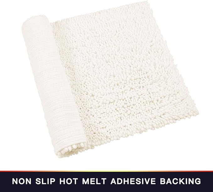 Walensee Bathroom Rug Non Slip Bath Mat (44x24 Inch Ivory) Water Absorbent Super Soft Shaggy Chenille Machine Washable Dry Extra Thick Perfect Absorbant Best Large Plush Carpet for Shower Floor