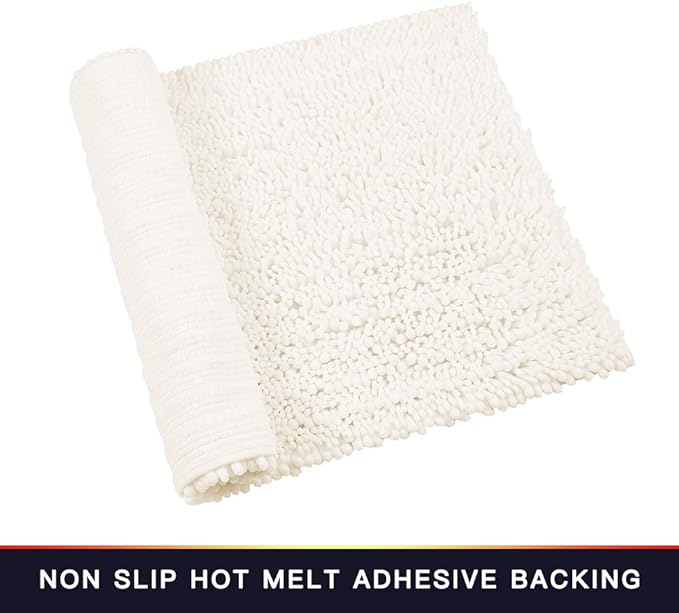Walensee Bathroom Rug Non Slip Bath Mat (36x24 Inch Ivory) Water Absorbent Super Soft Shaggy Chenille Machine Washable Dry Extra Thick Perfect Absorbant Best Large Plush Carpet for Shower Floor