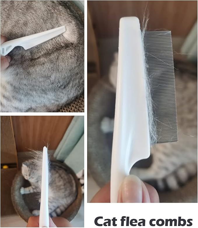 Dog Combs for Grooming, Metal Dog Comb and Flea Comb with Rounded Teeth for Removing Tangles and Knots for Long and Short Haired Dogs and Cats (stainless steel)