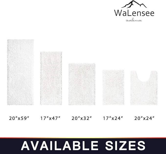Walensee Bathroom Contour Rug Non Slip Toilet U Shaped Bath Mat (20x24, White) Water Absorbent Super Soft Shaggy Chenille Machine Washable Dry Extra Thick Perfect Absorbant Best Plush Carpet