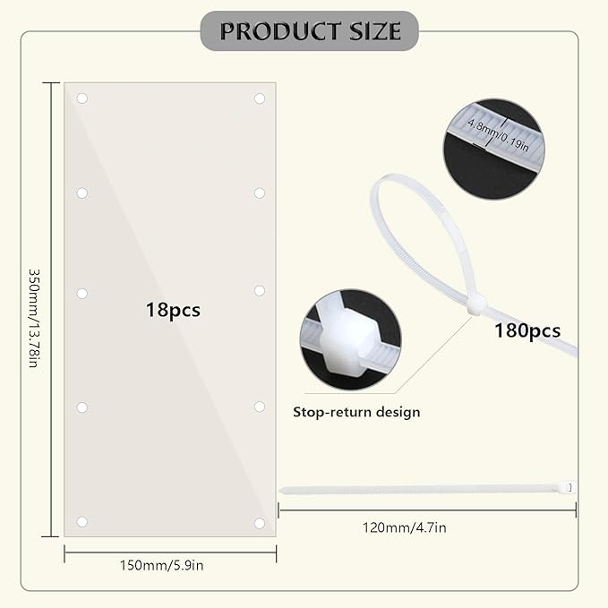 18PCS Pet Cage Guard, Rabbit Urine Guard, 13.8" x 5.9" Pet Cage Edge Liner with 180PCS Ties for Rabbit, Guinea Pig, Hamster, Chinchilla, Hedgehog, Ferret, Bunny