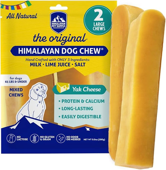 Himalayan Dog Chew Original Yak Cheese Dog Chews, The Better-For-You Chew, 100% Natural, Long Lasting, Healthy Safe Dog Treats, Lactose & Grain Free, Protein Rich, For Dogs 65 Lbs & Smaller, 2-Count