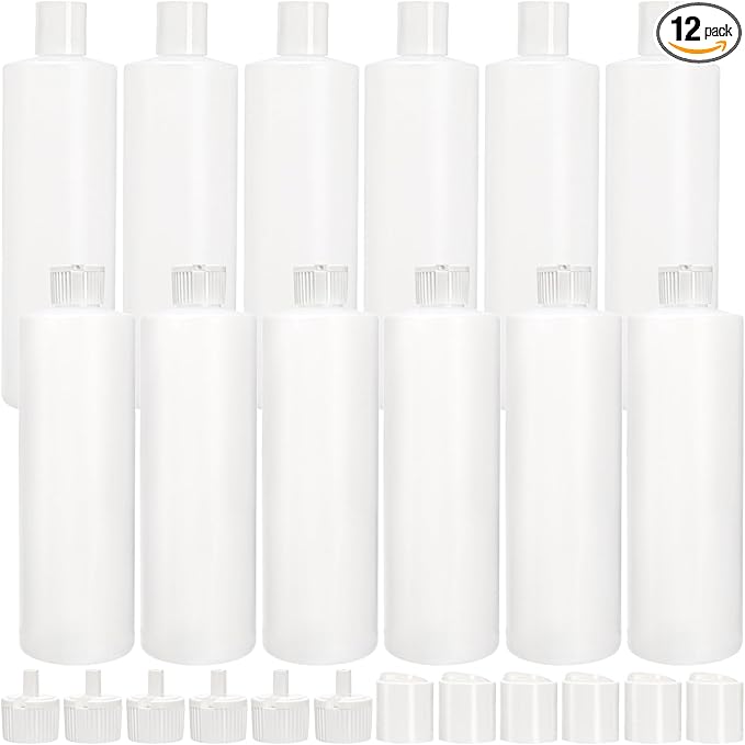 Bekith 12 Pack 16oz Plastic Squeeze Bottle with 24 Caps in 2 Styles, Refillable Plastic Bottles for Shampoo, Lotions, Liquid Body Wash, Sauce, BPA Free