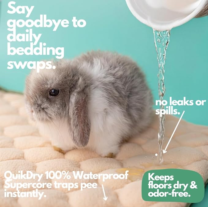 Hopp'd™ HutchLiner 2.0 Premium Guinea Pig Cage Liner Washable Fleece Bedding for Rabbits & Guinea Pigs | Waterproof, Odor Control, Cooling Mat, Anti-Slip Bunny Mat & Pee Pad | Midwest Cages (47x24)