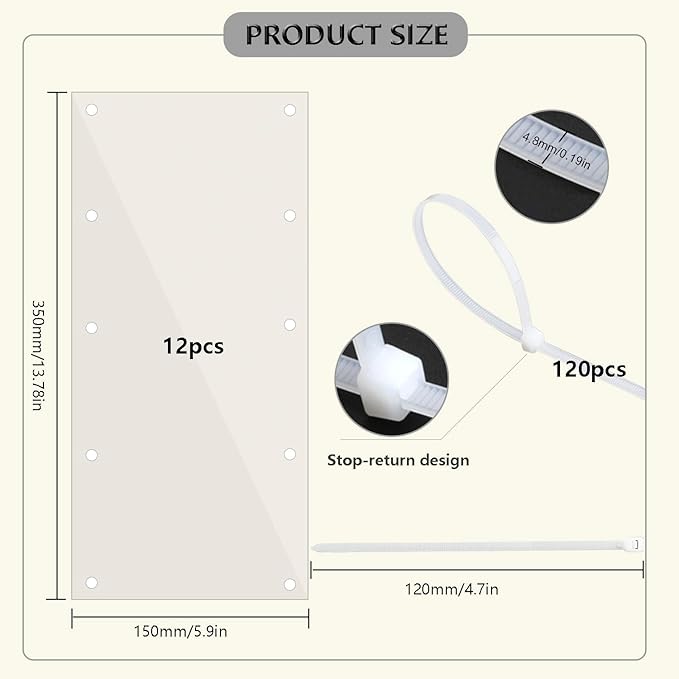 12PCS Pet Cage Guard, Rabbit Urine Guard, 13.8" x 5.9" Pet Cage Edge Liner with 120PCS Ties for Rabbit, Guinea Pig, Hamster, Chinchilla, Hedgehog, Ferret, Bunny