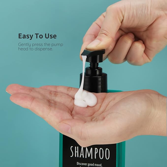 16.9oz Shampoo Conditioner Bottles, Segbeauty 3pcs 500ml Pump Press Dispenser with Labels, Empty Refillable Shampoo Body Soap Conditioner Gel Plastic Bathroom Press Lotion Containers Light Sea Green