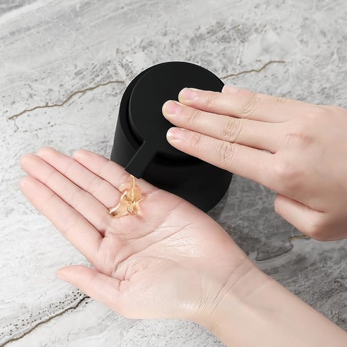 Matte Black Liquid Hand Soap Dispenser Plastic 11 oz - Modern Minimalist Style for Bathroom & Kitchen Countertop Refillable