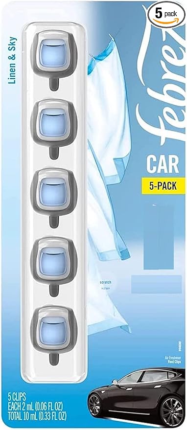 Febreze Air Freshener Car Vent Clips, Linen & Sky (5 Count)
