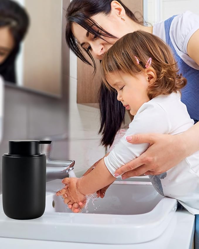 BosilunLife Lotion Pump Dispenser - Matte Black Soap Dispenser Bathroom Ceramic Dish Liquid Soap Dispenser for Kitchen, Bathroom Countertop Soap Dispensers