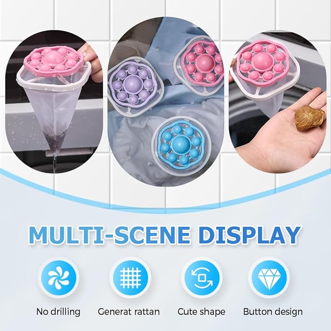 3PCS Floating Hair Filtering Mesh Removal, Reusable Lint Catcher for Washing Machine Wool Device, Pet Hair Remover Hair Filter Cleaning Mesh Bag (Mix)