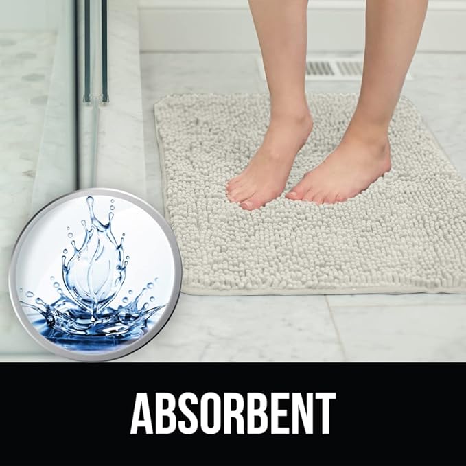 KANGAROO Bathroom Rugs, Chenille Soft Absorbent Bath Rug, Shaggy Shower Mat, Quick Dry Machine Wash Bathmat, Plush Carpet Mats for Tub, Bathtub and Room Home Decor Accessories, 36x24, Cream