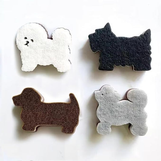Kitchen Sponge Cute Dog Sponge Three-Layer Dog Cleaning Sponge Pet Scrubber for Dishes, Kitchen, Pots, Sink, Bathroom (4pack)