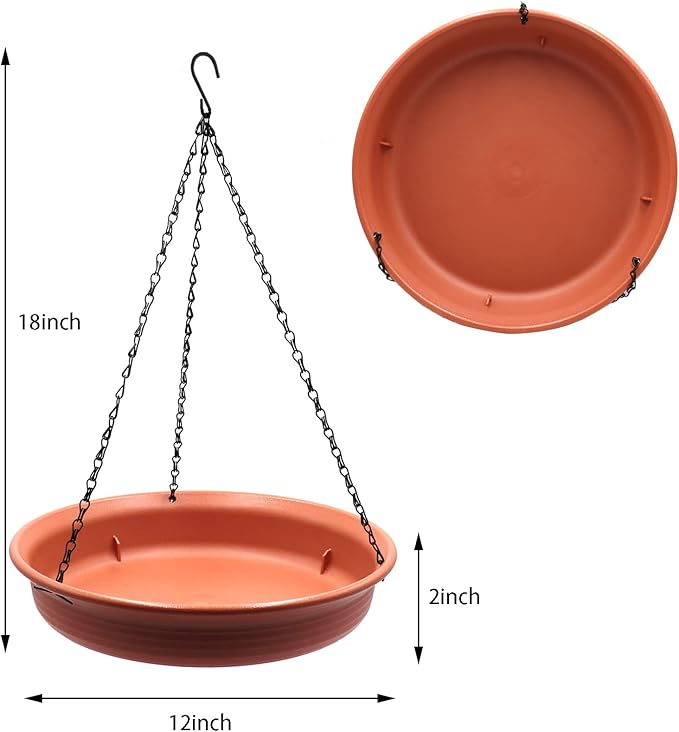 12 Inch Hanging Bird Bath and Feeder With Hook and Chain for Outdoor Garden Yard Patio