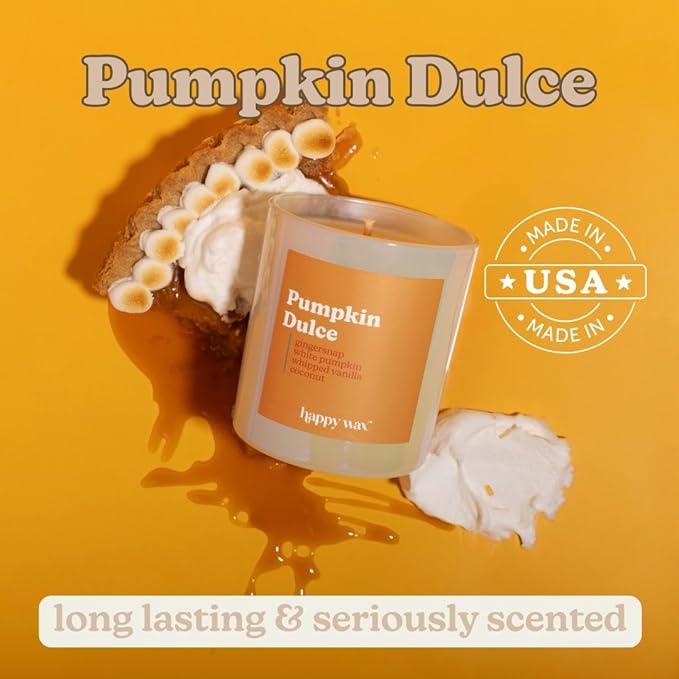 Happy Wax Pumpkin Dulce All Natural Soy Wax 1 Wick Premium Scented Candle, Infused with Essential Oils, Long Lasting 30+ Hours of Burn Time