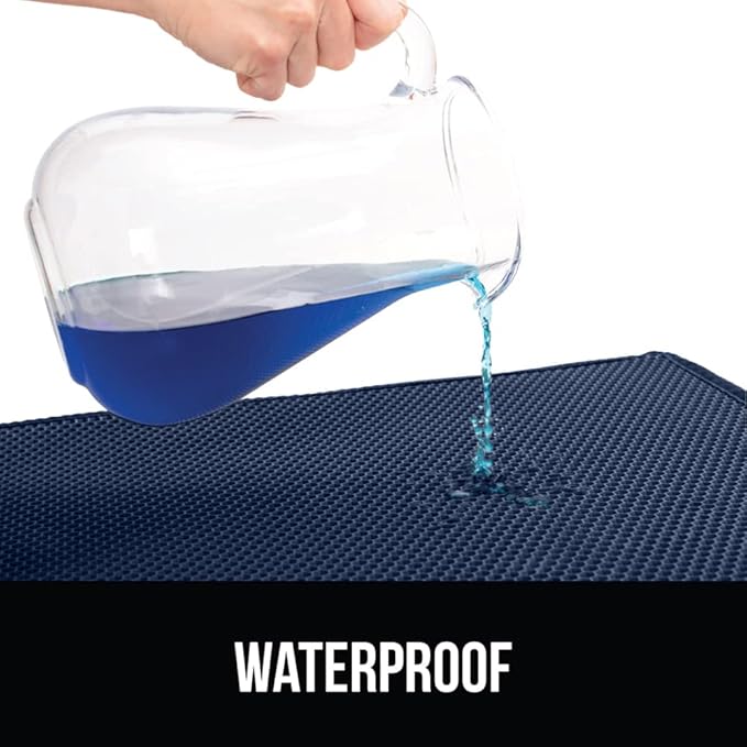 GORILLA GRIP Honeycomb Cat Litter Box Mat, 35x24 Two Layer Trapping Waste Mats, Soft On Paws, Litter Box Supplies and Essentials for Indoor Cats, Traps Excess, Water Resistant for Floors, Navy Blue