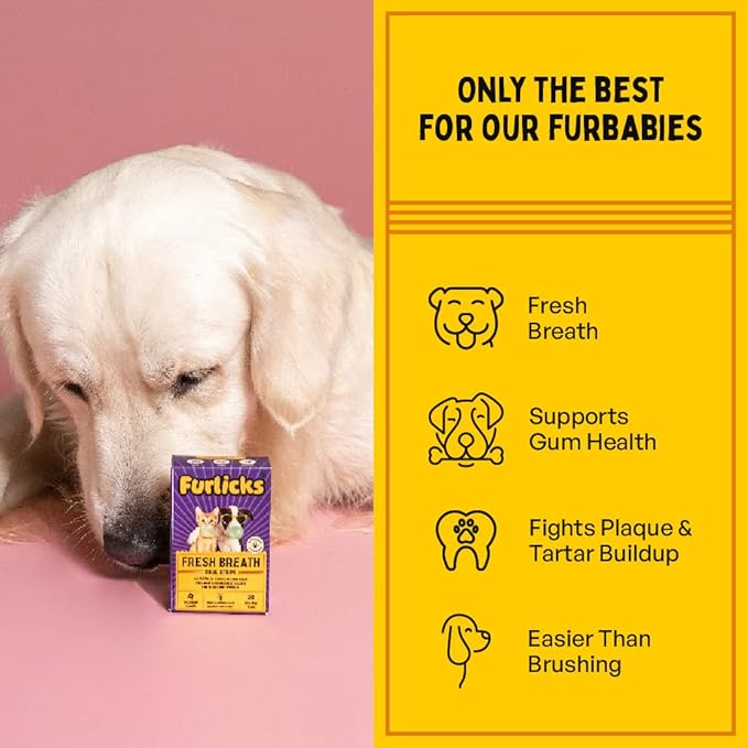 Furlicks Fresh Breath Oral Strips for Dogs & Cats | Natural Spearmint & Thymol for Easy and Convenient, All-Natural Oral Care (30 Oral Dissolving Strips)