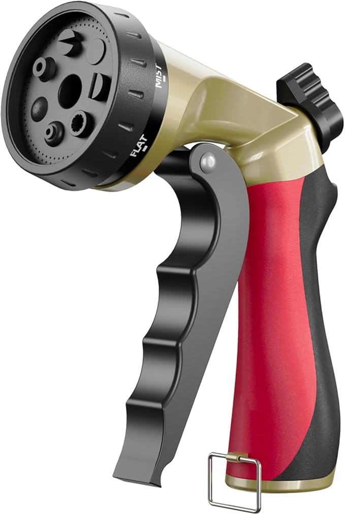Heavy Duty Garden Hose Sprayer Nozzle, Water Hose Nozzle with 7 Spray Patterns, High Pressure Garden Sprayer with Adjustable Button & Lockable Trigger for Watering Plants & Lawns, Washing Cars, Pets