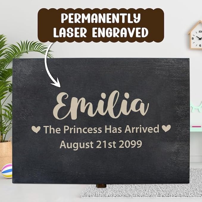 Personalized Baby Memory Box for Keepsakes Custom Engraved Wooden Newborn Gift Box with Lid - Baby Shower Gifts for Boys Girls Keepsake Chest - Storage Boxes for Photos Milestones First Year Treasures