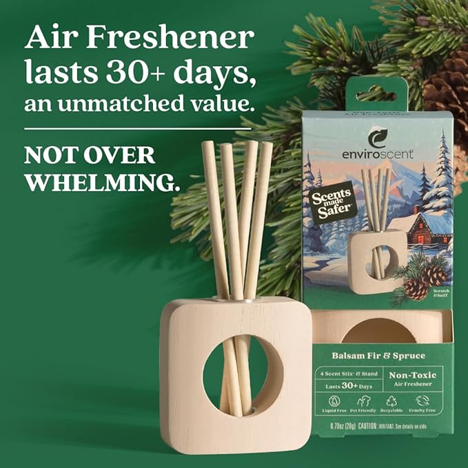 Enviroscent Non Toxic Air Freshener Plug-in Home Fragrance Last 45+ Days | Kit includes 1 Refillable Plug In Warmer & 1 Scent Refill (Balsam Fir & Spruce)