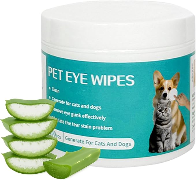 100 - pcs Natural Pet Eye Wipes. Soothing, Crafted with Natural, Non - irritating Aloe Vera & Chamomile extracts. for Removing Tear Stains and Cleaning Eye gunk in Both Cats and Dogs