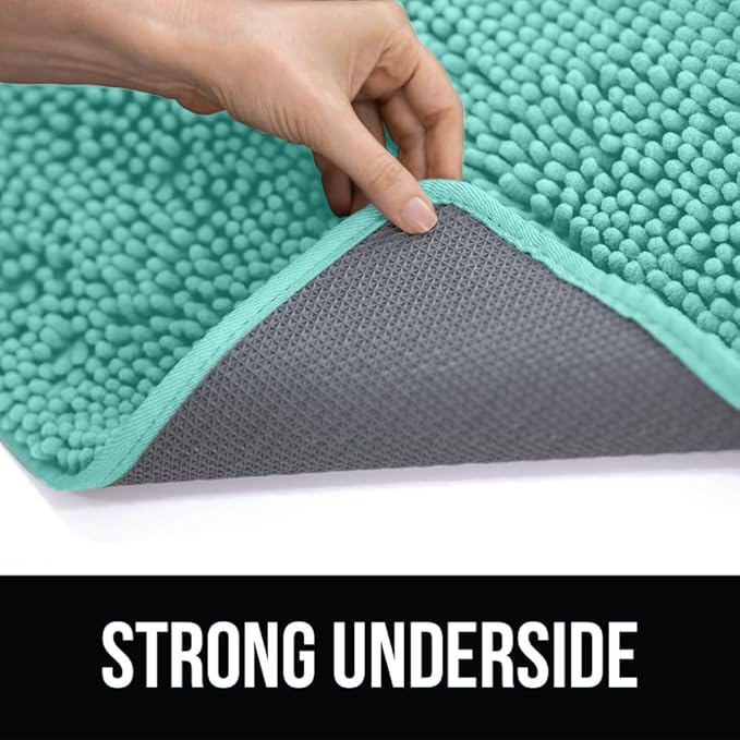 KANGAROO Bathroom Rugs, Chenille Soft Absorbent Bath Rug, Shaggy Shower Mat, Quick Dry Machine Wash Bathmat, Plush Carpet Mats for Tub, Bathtub and Room Home Decor Accessories, 24x17, Turquoise