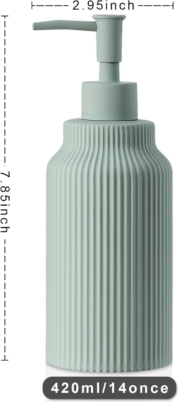 Modern Ceramic Soap Dispenser for Bathroom，14oz Ceramic Soft Touch Hand Lotion Dispenser with Pump，Liquid soap Dispenser for Kitchen Rubber Paint (Green)