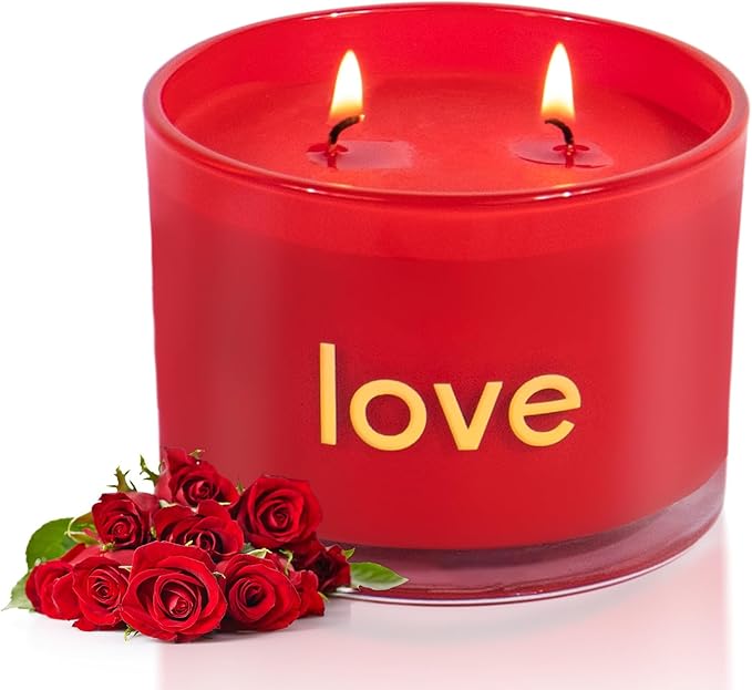 KONNI Red Rose Love Soy Scented Candles for Home, 2 Wick 12.35oz Luxury Aromatherapy Candle for Women Men, 60 Hours Long Lasting Candle, Clean Burning Jar Candle, Romantic Gifts for Mon Wife