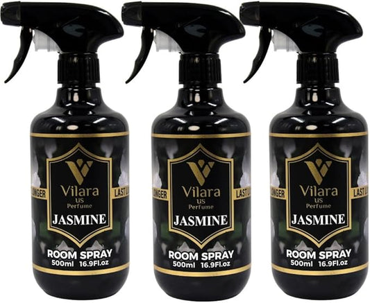 Vilara US Room Spray Freshener – Long-Lasting Luxury Perfume Scent, Linen & Fabric Spray for Bedding, Furniture, Home & Bedroom Aromatherapy – 16.9 fl oz (Jasmine Pack 3)