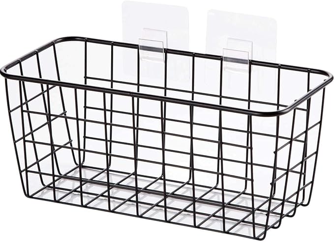 2 Set Adhesive Hanging Wall Basket Inside Cabinet Door Organizer,Wall StorageBasket-No Drilling Adhesive wall Basket for Cupboard Door, Space-Saving Small Hanging Baskets for Wall Mount Storage,Black