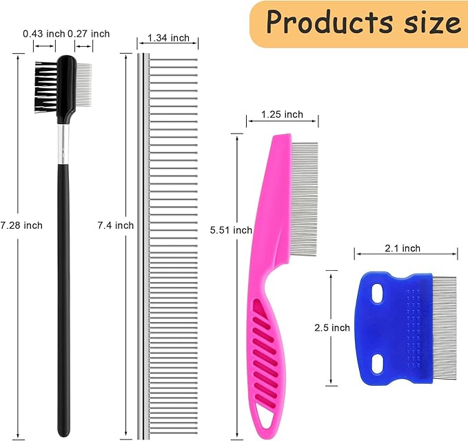Dog Grooming Combs 10 Pack, Stainless Steel Tear Stain Remover Combs Set for Long and Short Haired Pet