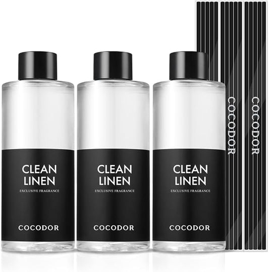 COCODOR Reed Diffuser Oil Refill/Clean Linen /200ml / 3 Pack/Aromatherapy, Home Fragrance, Scented Oils, Oils for Reed Diffuser, Bathroom Home Decor