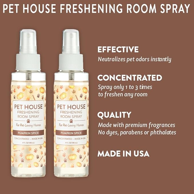 One Fur All Concentrated Room Spray 4 OZ Dog and Cat Friendly Air Freshener for Pet Odor, Pumpkin Spice, Pack of 2