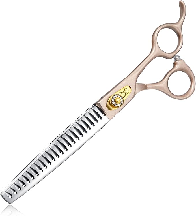 JASON 7.5" Dog Grooming Scissors - Professional Chunker Thinning Shear with with 24 Fishbone Teeth Japanese 440C Stainless Steel Hair Scissor with Diamond Screw for Dogs, Cats and Other Pets