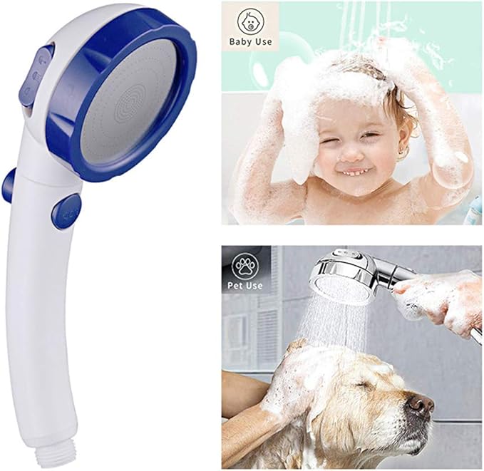 KAIYING Drill-Free High Pressure Handheld Shower Head with ON/OFF Pause Switch 3 Spray Modes Water Saving Showerhead, Detachable Shower-Head, (H:Shower Head (White & Blue)+Bracket+Hose)