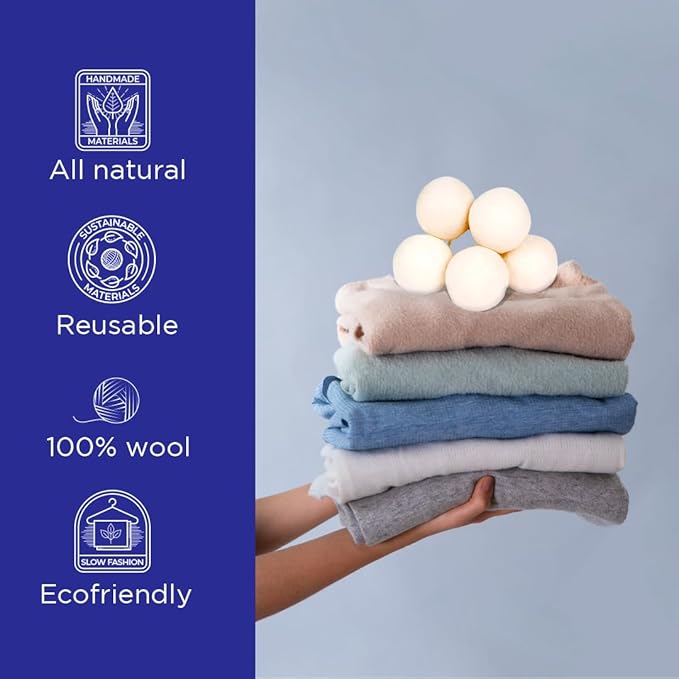 Generic Wool Dryer Balls Organic -Premium Wool from New Zealand - New XL Pure 6 Pack Wool Sheep Dryer Ball-XL Premium Natural Fabric Softener - Laundry Balls for Dryer, White