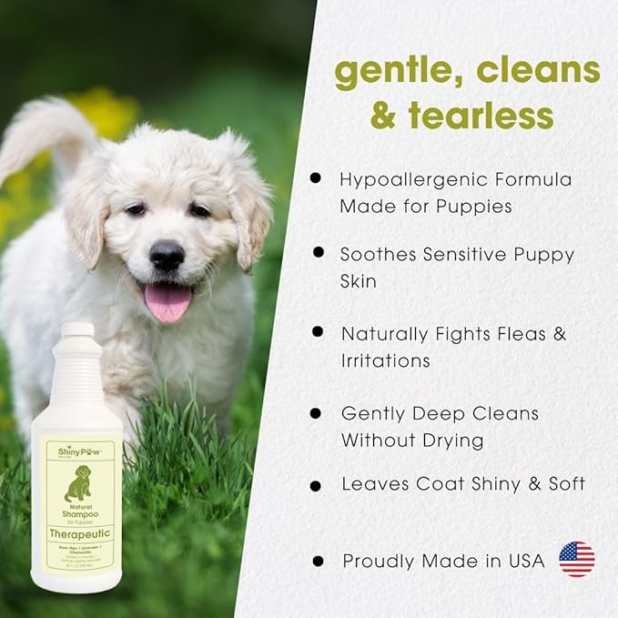 Tearless Puppy Shampoo and Conditioner by Shiny Paw 32 oz | Natural Chamomile, Lavender & Rose Hip Pet Shampoo for Puppies – Hypoallergenic for Sensitive Skin