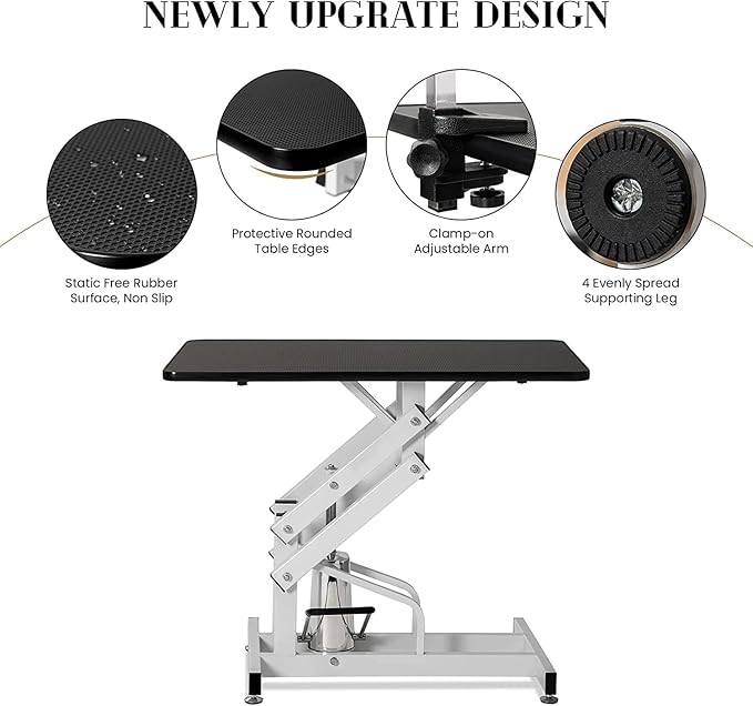 Hydraulic Dog Grooming Table, Heavy Duty Grooming Table for Small/Medium Dogs at Home, Pet Grooming Table with Adjustable Arm and Noose, Range 21-36 Inch, 43 Inch