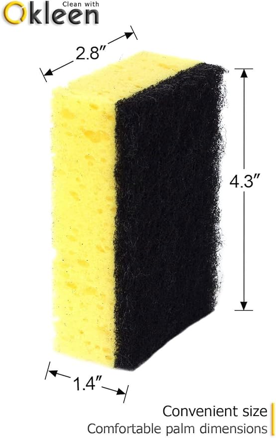 Yellow Multi Use Scrub Sponge. Made in Europe. Large Pack of 18. 4.3x2.8x1.4 inches. Black Heavy Duty & White Non Scratch Fiber. Best Odorless & Durable Professional Scrubber for Commercial Use