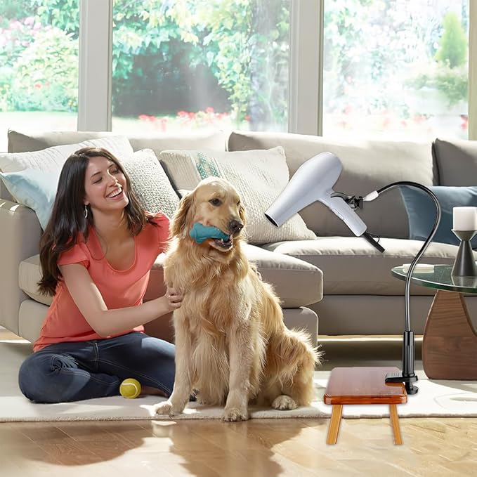 Joyzan Dog Hair Dryer Stand, Pet Grooming Table Hands Free Blow Holder 360°Rotatable Adjustable Lazy Third Arm Clamp Flexible Aluminum Alloy Groomers Hose Tube Mount Clip Cat Countertop Shower