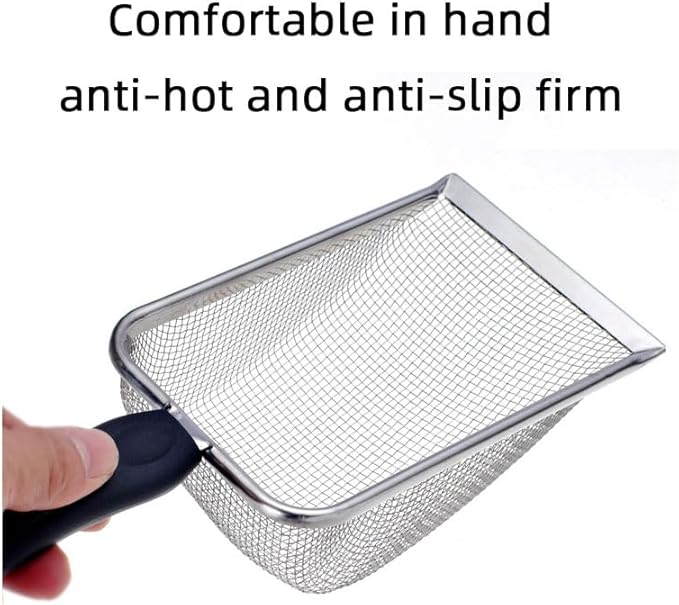 HLMOptimo Cat Litter Scoop Stainless Steel Mesh Scooper Long Handle Deep Shovel Non-Stick Coated Metal Litter Scoop for Litter Box Kitten Pooper Lifter (Cyan, 2 mm mesh)