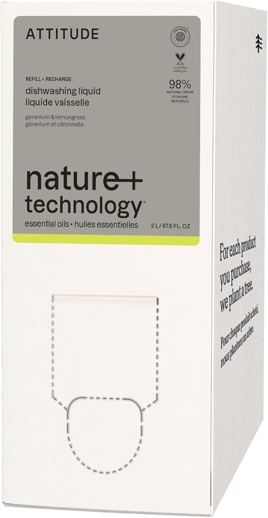 ATTITUDE Dish Soap, EWG Verified, Plant and Mineral-Based Ingredients, Vegan and Cruelty-free Household Products, Geranium and Lemongrass, 67.6 Fl Oz