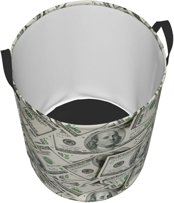 Funny Hundred Dollars Money Bills Laundry Hamper Bag With Waterproof Liner - Round Laundry Basket Foldable Clothes Storage Organizer For Bathroom Bedroom Nursery Dorm, M-19.6"X 15.7"