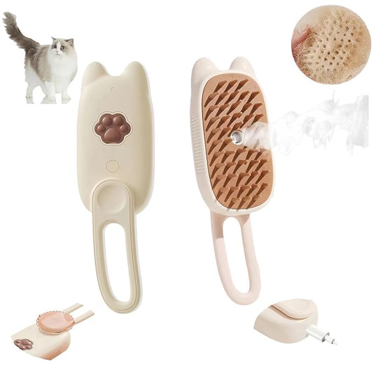 BoBow Cat Steam Brush for Shedding, 4 in 1 Rechargeable Steam Pet Brush for Cats and Dogs, Anti-Static, Massage, Cleaning, Shedding& Combing All in One! (Beige)