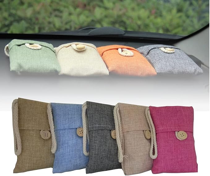 5 X 100g Natural Air Purifying Bamboo Bag,Bamboo Charcoal Bag, Odor Eliminator Decoration Bag for Bathroom Kitchen Cars Closet Refrigerator (Color Selected Randomly)